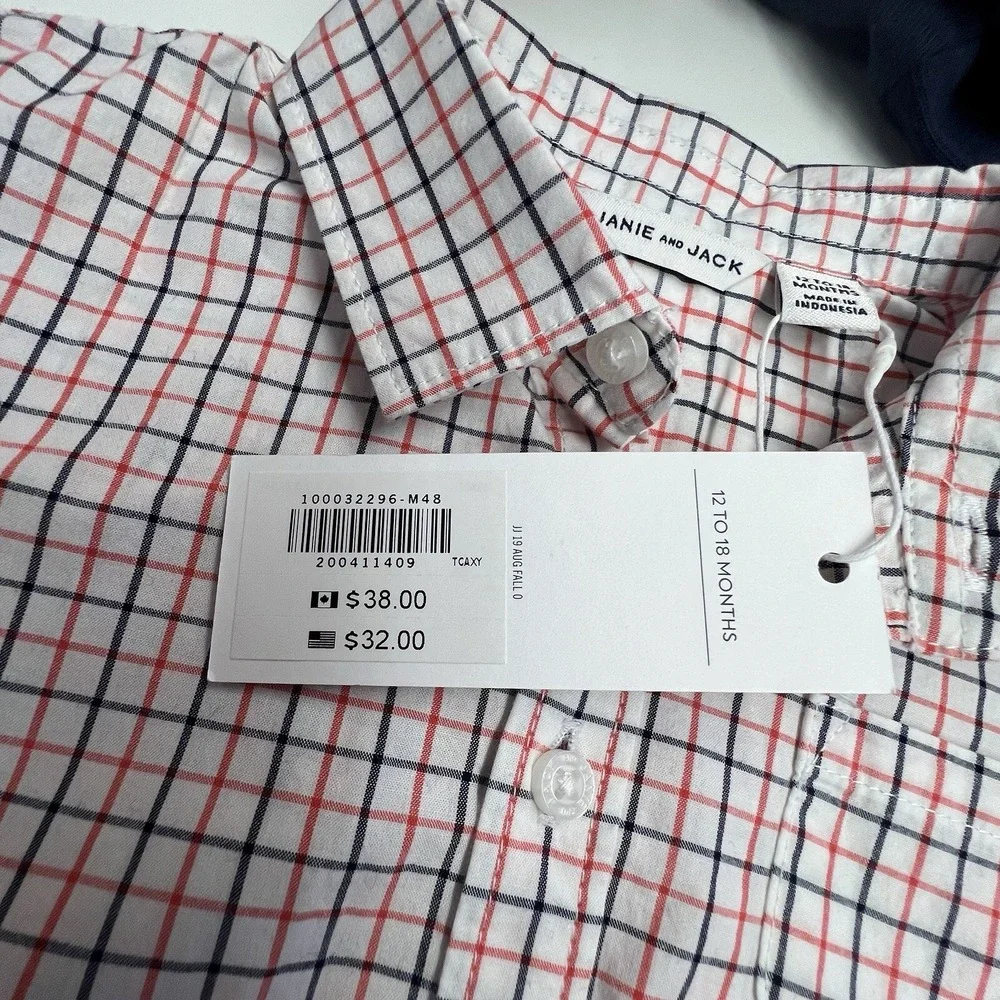 New Janie and Jack Baby Button Up‎ Plaid One Piece 12-18m